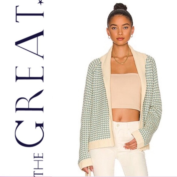 THE GREAT. the minicheck lodge cardigan in morning sky 0 XS - Picture 1 of 10